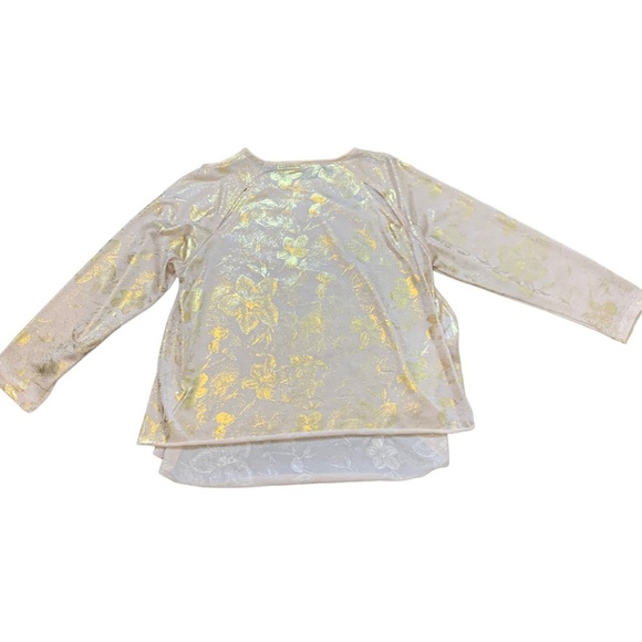 AWESTA Metallic Floral Print Blouse With Front Laser Cutout Blush/Gold Sz Small - Picture 7 of 10